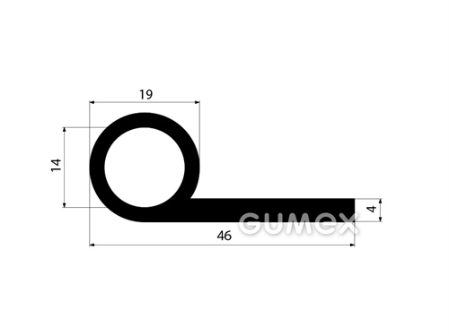 Pryžový profil tvaru "P" s dutinkou, 46x19/4mm, 60°ShA, NBR, -40°C/+70°C, černý